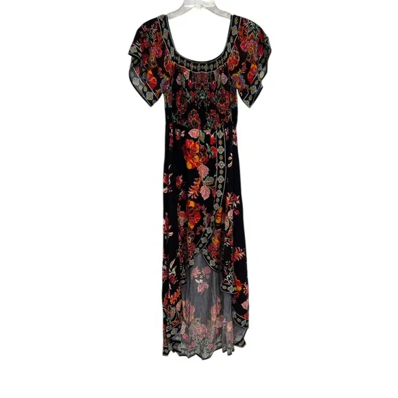 Lulus Black Vibrant Floral Off Shoulder Hi Lo Dress M Boho Tropical Vacation - Picture 3 of 10